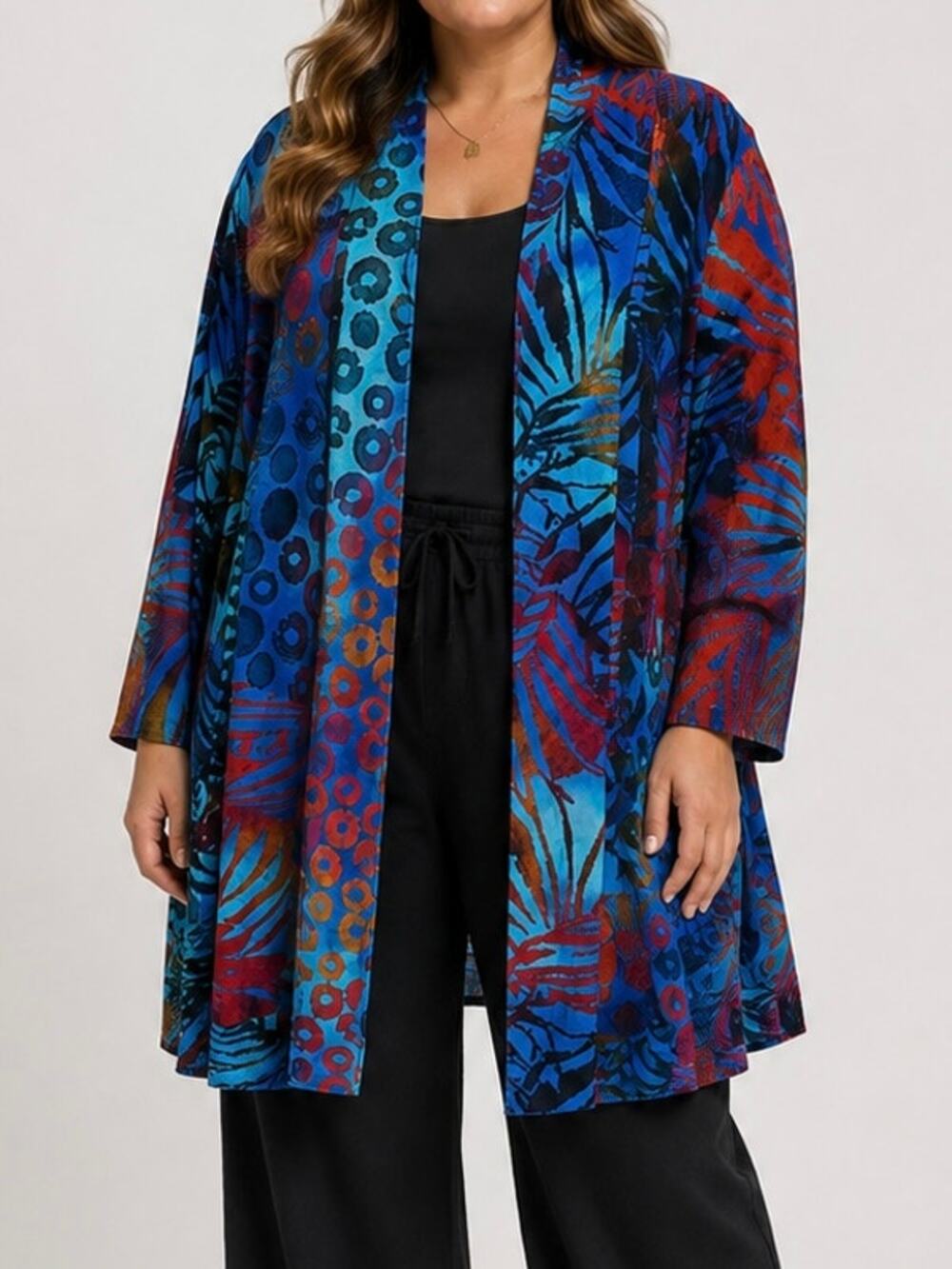 The Pyramid Collection Leopard Zebra Print Kimono Duster Open Front Long Sweater